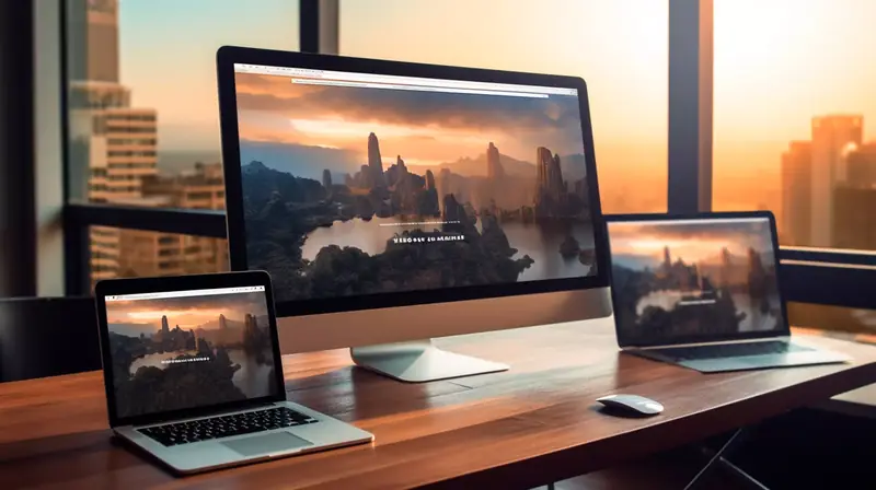 Monitor i laptopy z nowoczesną stroną internetową na biurku