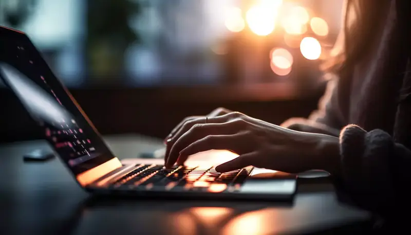 Dłonie na klawiaturze laptopa podczas pisania tekstu